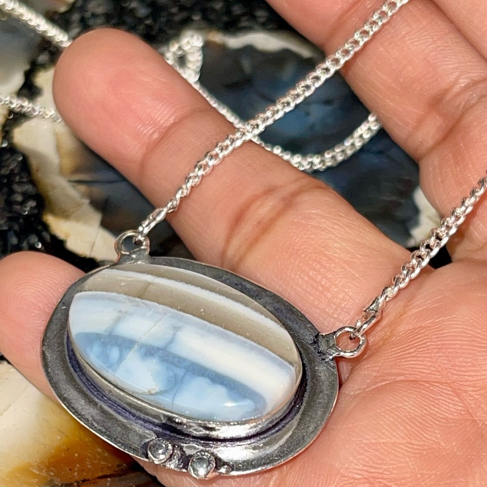 Blue Owyhee Opal Pendant Necklace